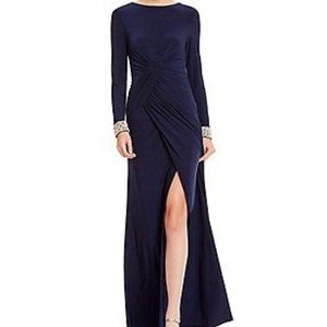 Vince Camuto Navy Bedazzled Floor-Length Gown